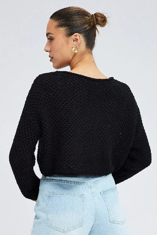 Black Knit Top Long Sleeve Crew Neck