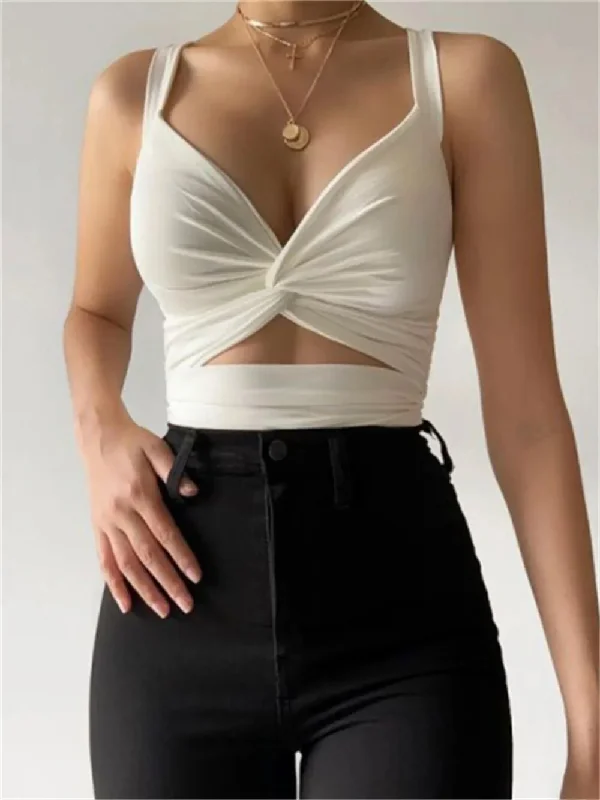 Sexy Hollow Out V-Neck Crop Top