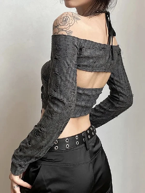 Vintage Gothic Drawstring Crop Top