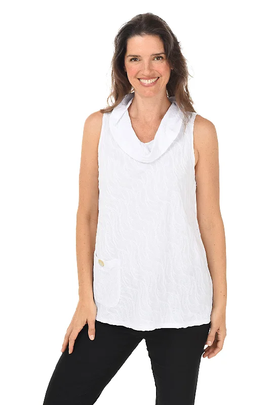 Wavy Knit Cowl Neck Sleeveless Knit Top