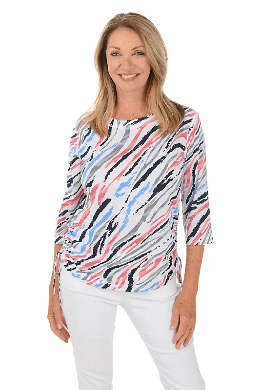 Wild Stripes Side Shirred Knit Top