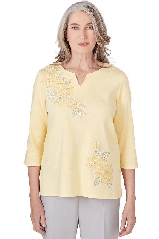 Charleston Beaded Neck Floral Embroidered Top