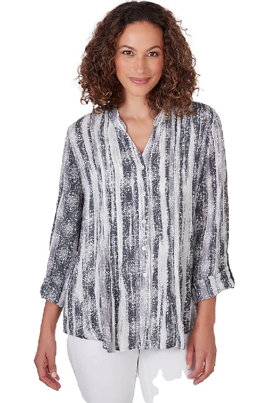 Petite Black Watercolor Medallion Pleated Shirt