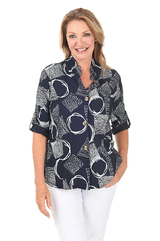 Navy Out Of Focus Button-Front Shirt