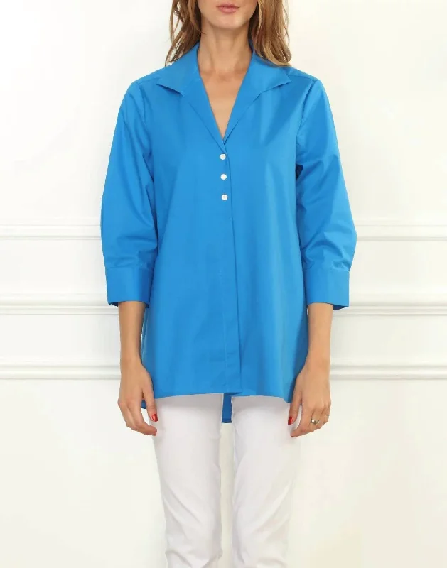 Betty Wing Collar 3/4 Sleeve Tunic In Cerulean