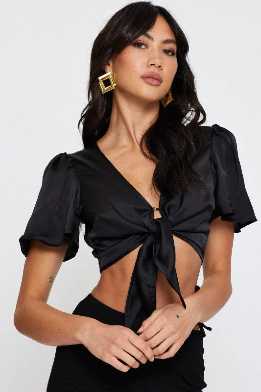 Black Crop Bolero Short Sleeve Tie Up