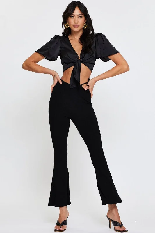 Black Crop Bolero Short Sleeve Tie Up