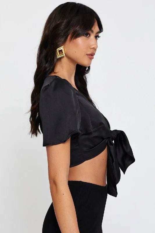 Black Crop Bolero Short Sleeve Tie Up