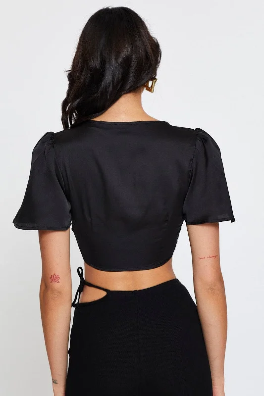 Black Crop Bolero Short Sleeve Tie Up