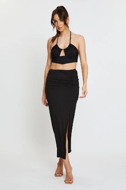 Black Cut Out Crop Top Halter Neck