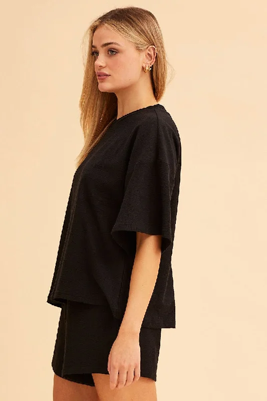 Black Remi Oversized Textured Lounge Crew Neck Tee