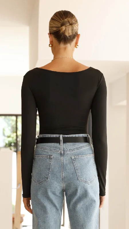 Celine Long Sleeve Bodysuit - Black