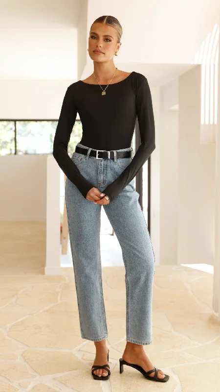 Celine Long Sleeve Bodysuit - Black