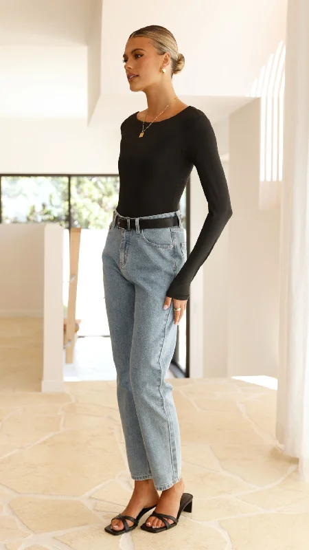 Celine Long Sleeve Bodysuit - Black