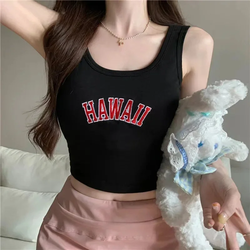 Letter Off Shoulder Slim Y2K Female O-Neck Elastic Solid Streetwear Crop Top