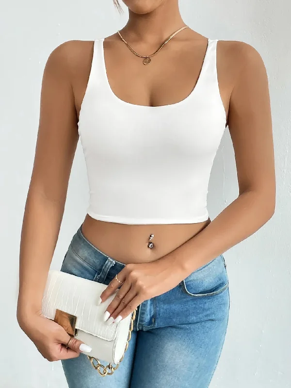 Sleeveless Women's Clothing Scoop Neck Cami Crop Top