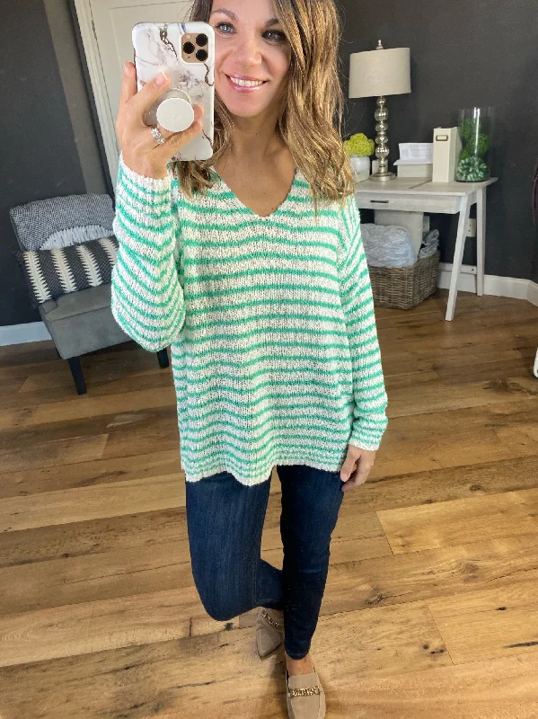 Draw The Line Striped V-Neck Loose Knit Sweater- Multiple Options