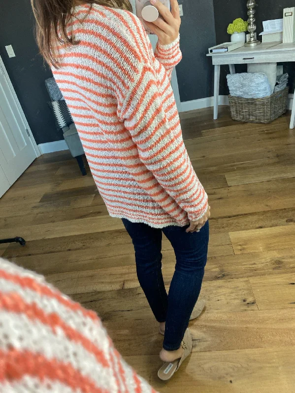 Draw The Line Striped V-Neck Loose Knit Sweater- Multiple Options