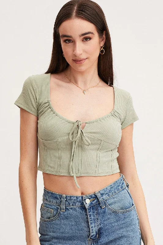 Green Crop Top Short Sleeve