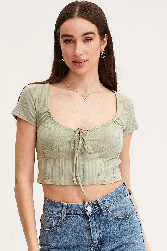 Green Crop Top Short Sleeve