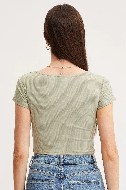 Green Crop Top Short Sleeve