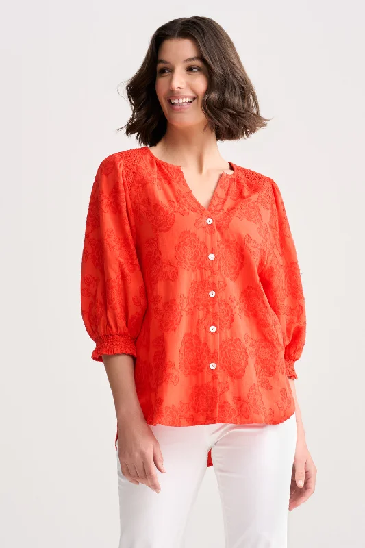 Jacquard Smocked Blouse