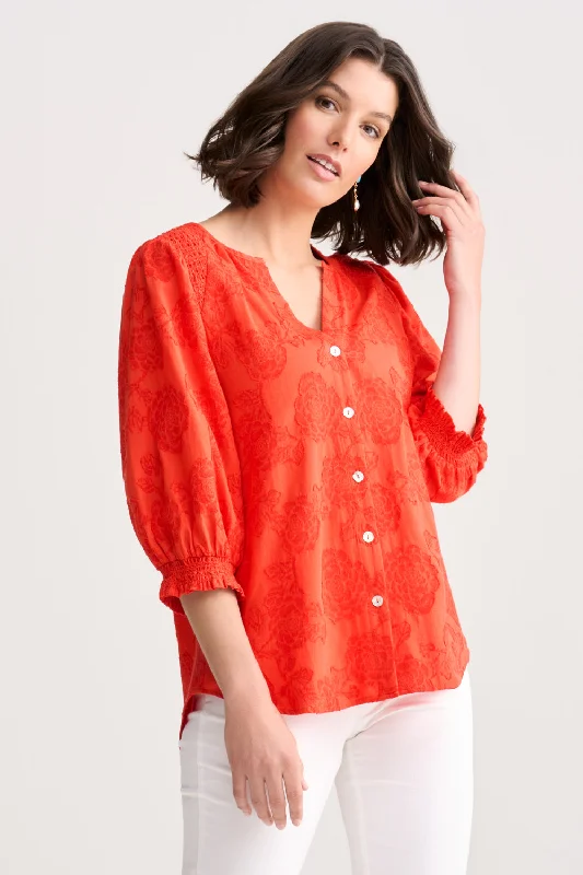 Jacquard Smocked Blouse