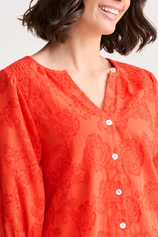 Jacquard Smocked Blouse