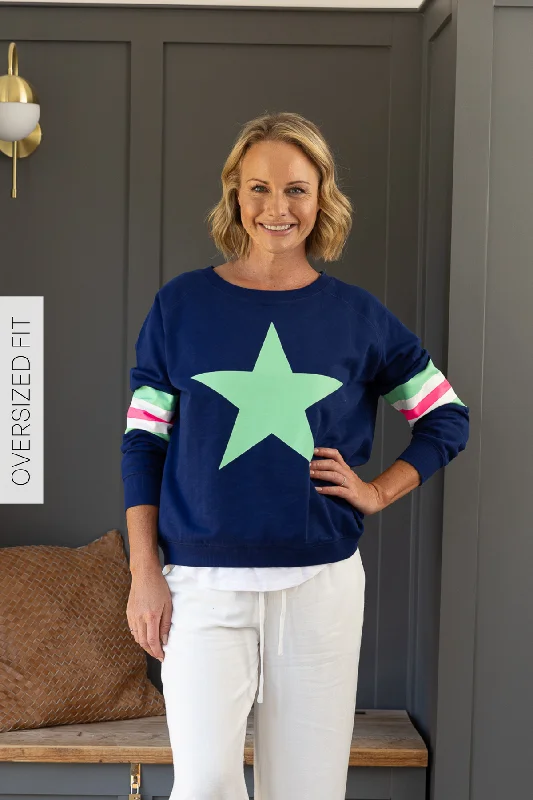 Jovie The Label Holiday Sweater Navy / Green Star