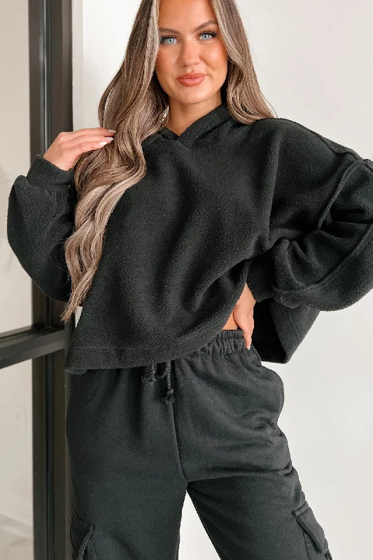 Left On Read Sherpa Fleece Crop Hoodie (Black)