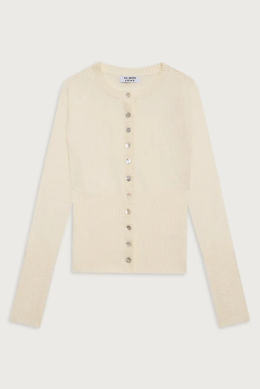 Lenon Cloud Knit Button Up Cardigan - Porcelain