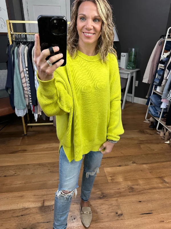 More Than You Know Side-Slit Sweater - Lime