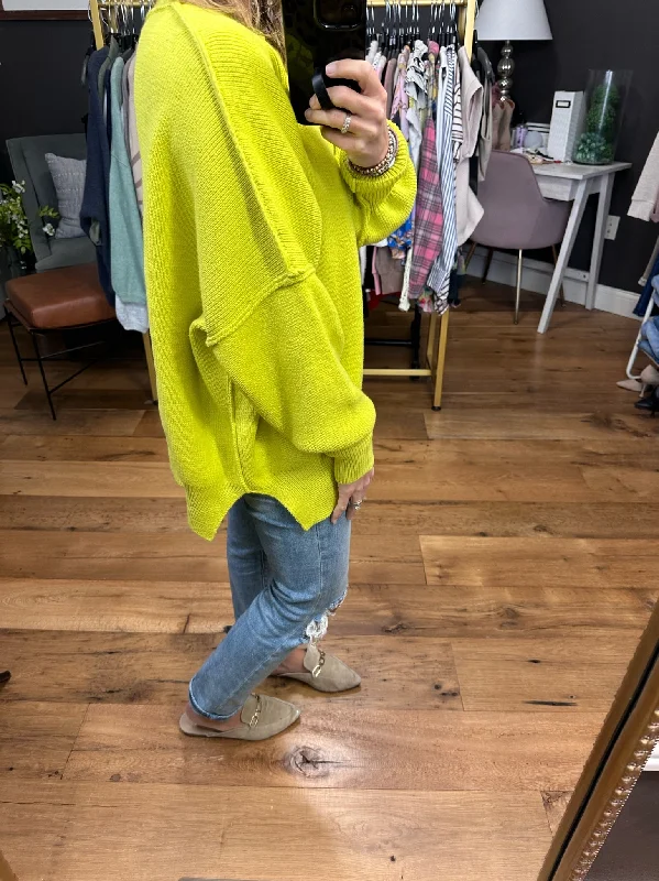 More Than You Know Side-Slit Sweater - Lime