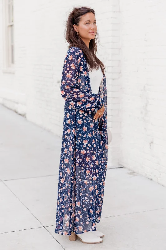 On My Own Time Navy Floral Kimono