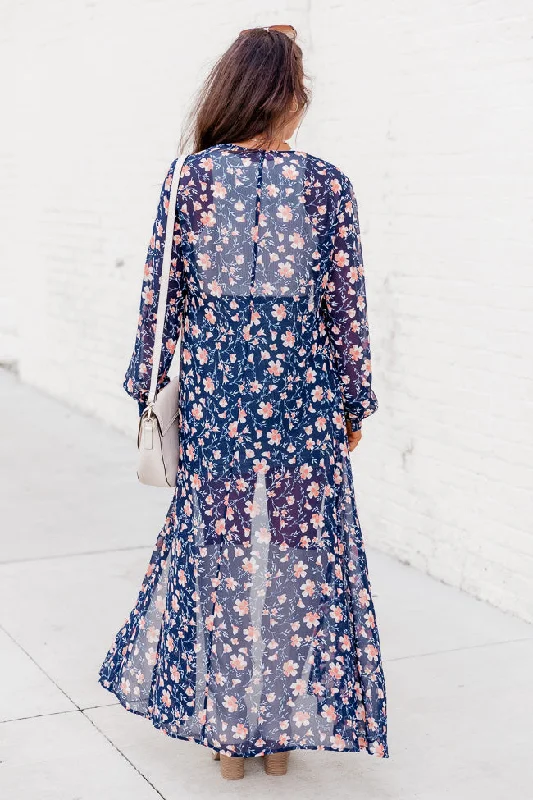 On My Own Time Navy Floral Kimono