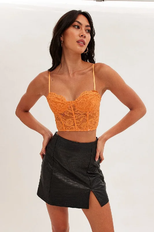 Orange Floral Lace Corset Top