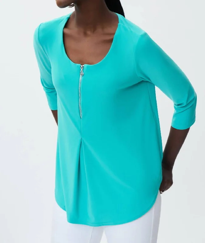 Palm Spring Zip Tunic In Aqua