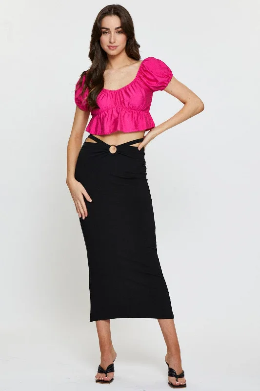 Pink Crop Top Short Sleeve Square Neck