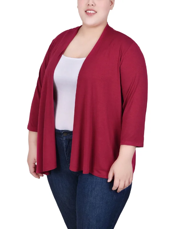 Plus Size 3/4 Sleeve Solid Cardigan