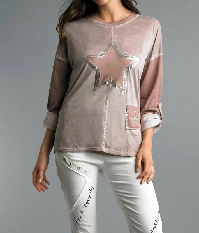 Suede Star Tunic Top In Mauve