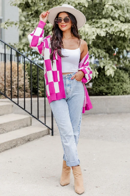 Trying Your Best Magenta Checkered Cardigan