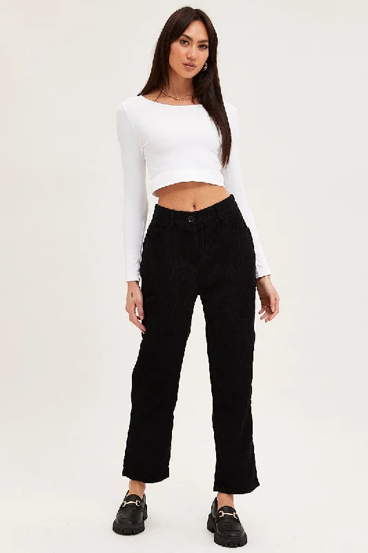 White Crop Top Long Sleeve Crew Neck