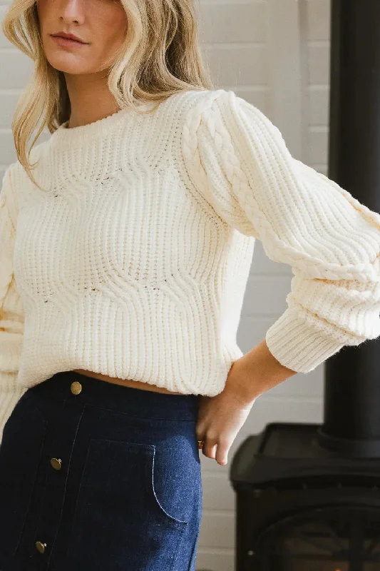 Amy Braided Cable Knit Sweater in Ivory