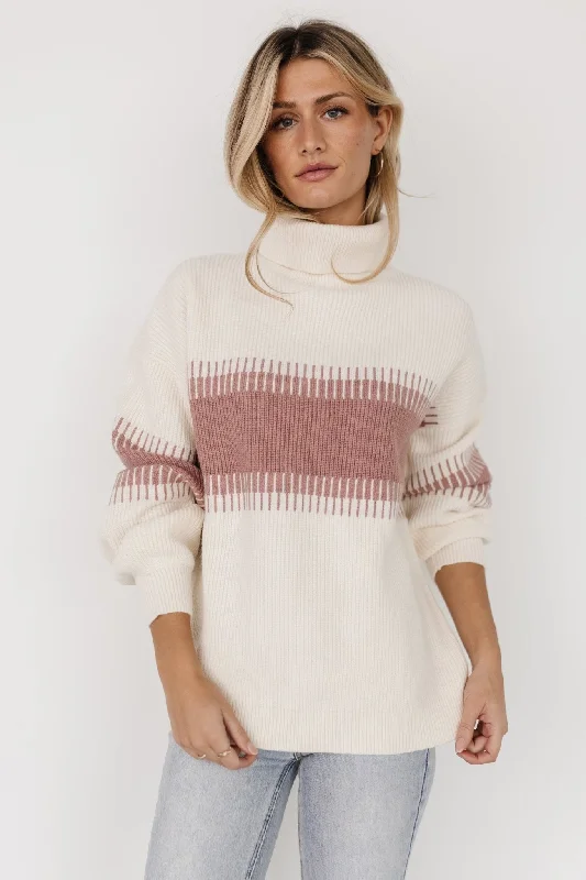 Antonov Turtle Neck Sweater | Mauve + Cream