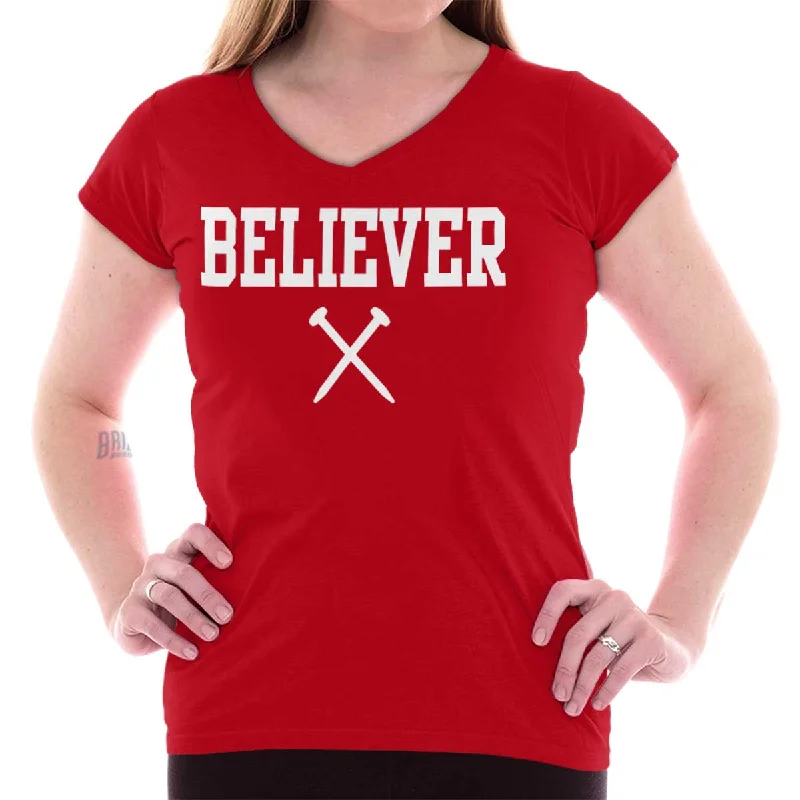 Believer Printed - Junior Fitted V-Neck T-Shirt