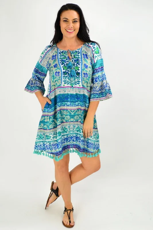 Ibiza Print Blue Tunic Dress