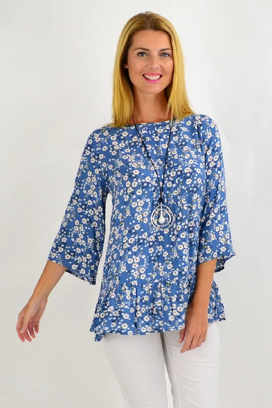 Blue White Floral Tunic Blouse