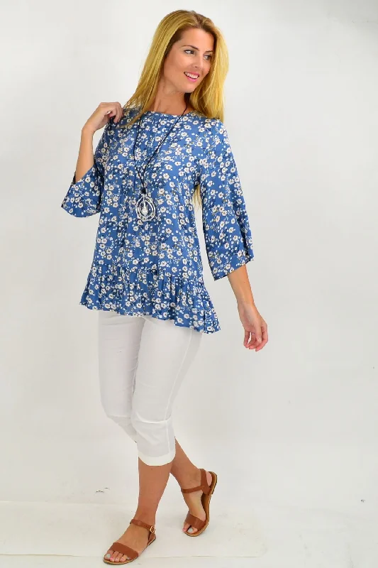 Blue White Floral Tunic Blouse