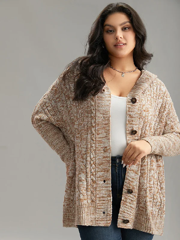 Cable Knit Hooded Button Through Cardigan