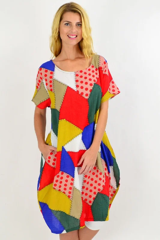 Colourful Patch Pattern Tunic Dress